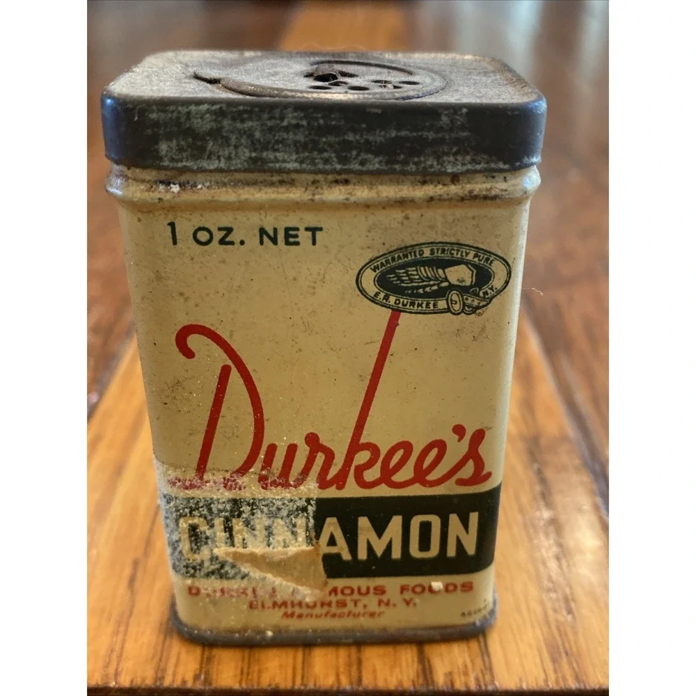Vintage 1 1/2  Oz Durkee's Cinnamon Tin Famous Foods Elmhurst, N.Y.